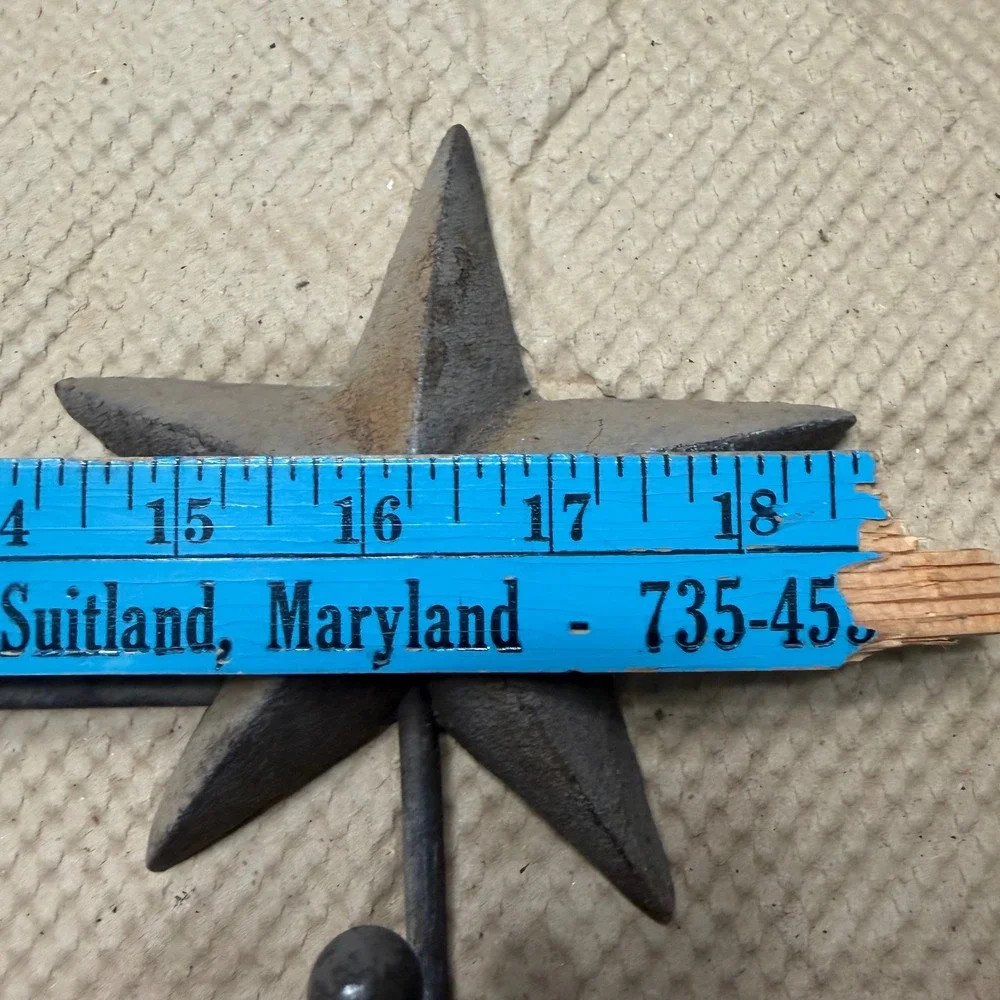 Rustic Cast Iron Texas Star Wall Hook‎ Rack 3 Hook Coat Hat Key Rack 18 inch